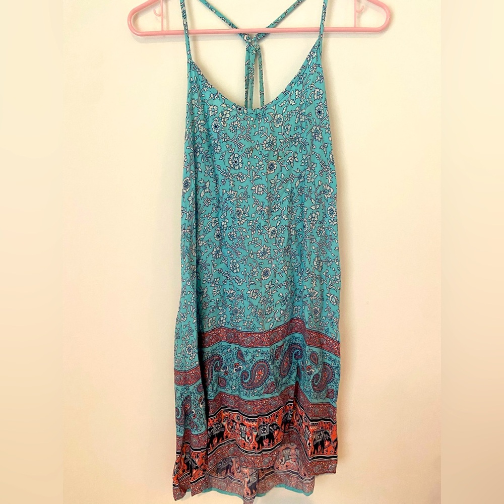 PJ Salvage Blue Pink Elephant Paisley Print Dress